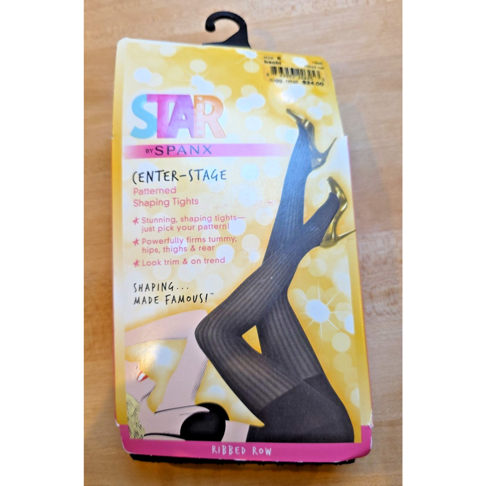 SPANX Star Power Center Stage Ribbed Shaping Tights Black Size E NWT